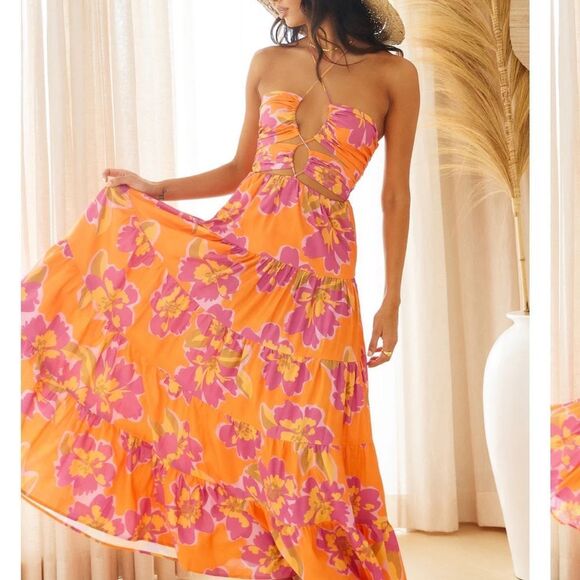 NWT Runway The Label Orchid Maxi Dress in Orange Floral Size XL - Picture 4 of 11